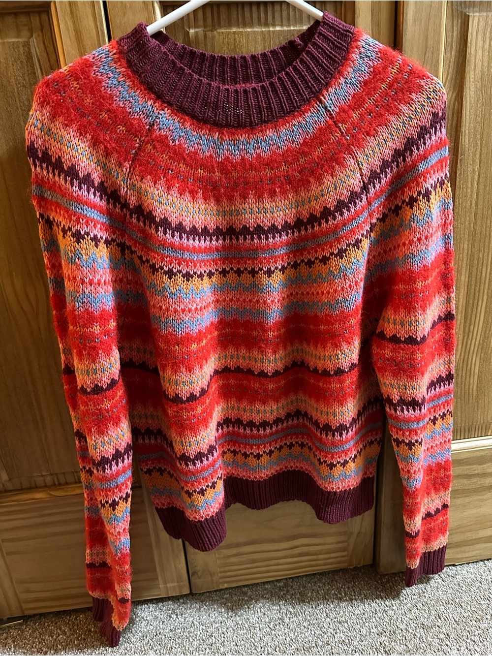 Women’s Multicolor Fair Isle Crewneck Sweater - Burgundy Trim